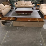 Light Luxury TV Stand with Curved Natural Wood Veneer Finish and Pull-Out Side Storage